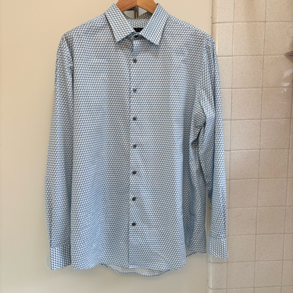 Alfani Mens Slim Fit Blue Button Down Shirt Size XL Motif Cotton Preppy Office